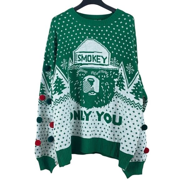 Smokey the Bear Only You Pom Pom Ugly Christmas Sweater Sz 3X - Picture 12 of 12